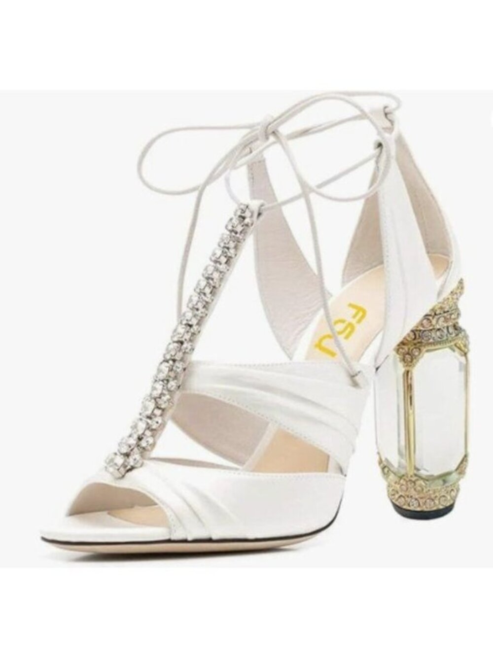 FSJ Women Open Toe Stylish Sandal Ankle Strap Chunky High Thick Heels White